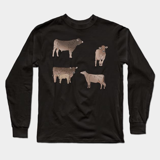 Brown Swiss Cows Long Sleeve T-Shirt by TrapperWeasel